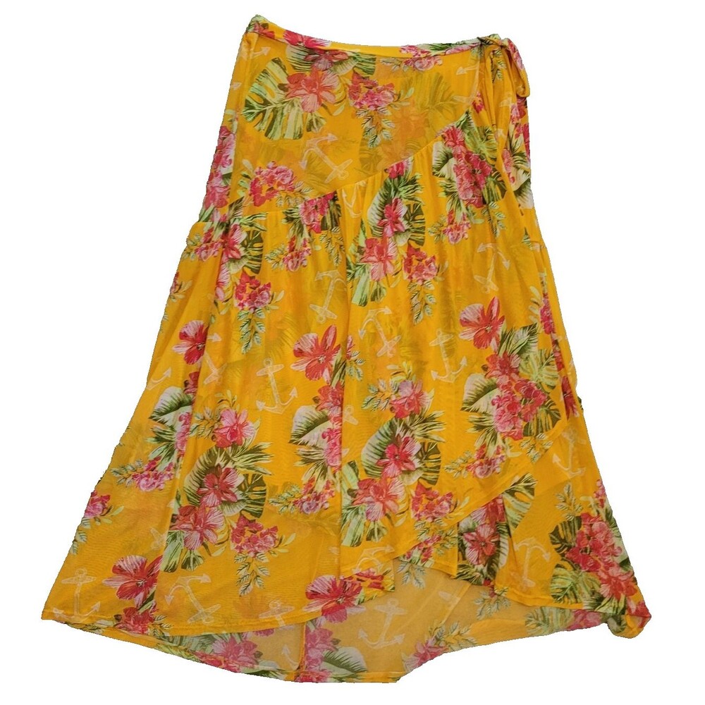Harlow & Rose Wrap Skirt XL Tropical Floral Sheer Lined Beachy Gauzy Flowing